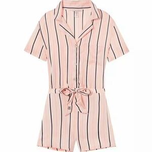Pink Satin Pajamas Victorias Secret AFTERHOURS Shorts Romper striped Size small